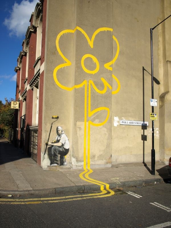Yellow Lines Flower Painter by Banksy.